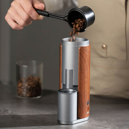 Rechargeable Coffee Grinder with Elegant Wood Cover